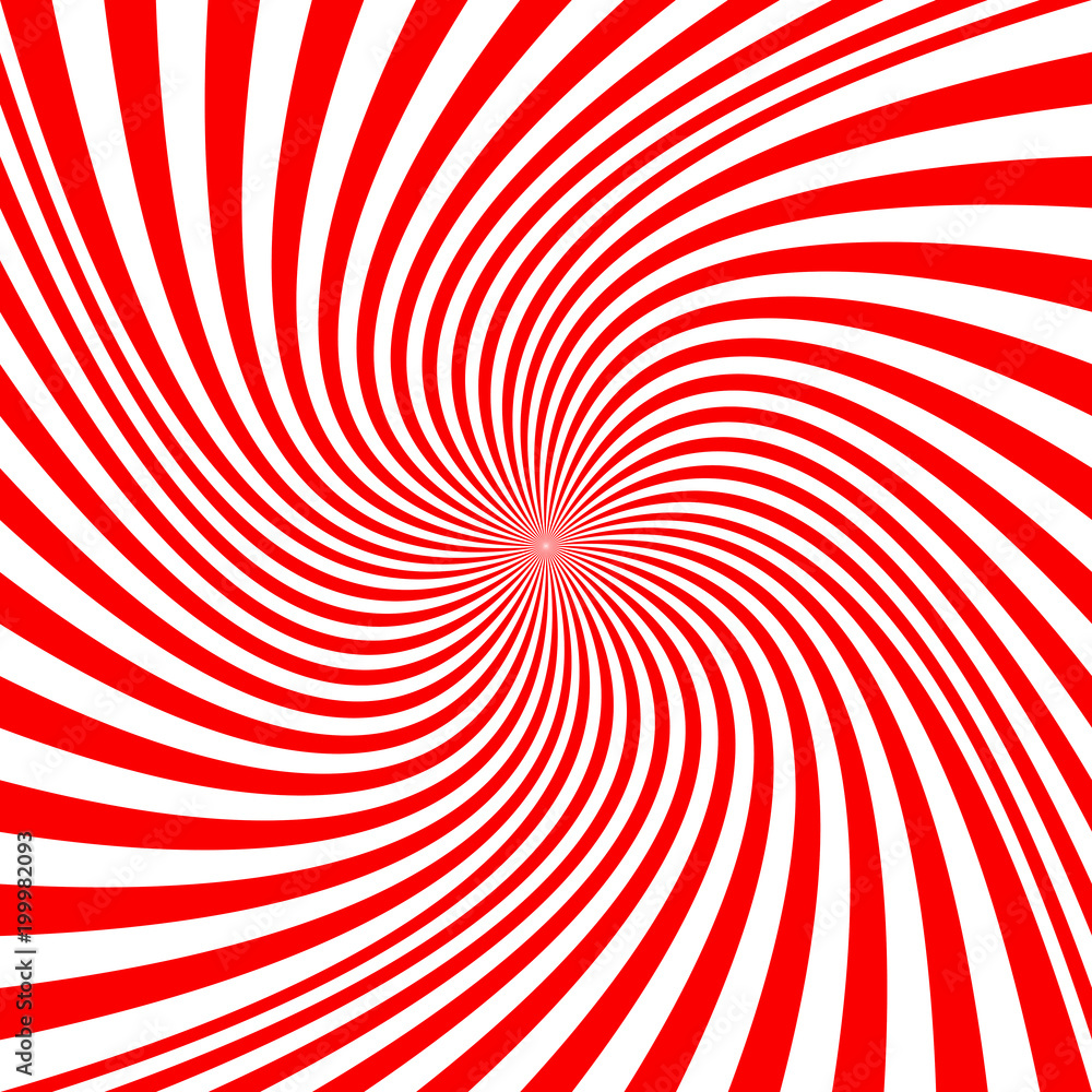 Poster geometric spiral background - vector graphic from red and white twisted rays