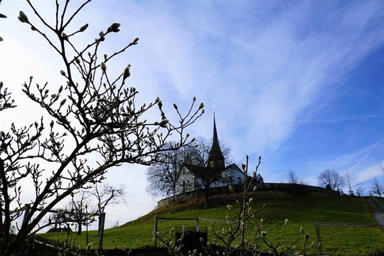 Alte Kirche mit Friedhof in Witikon in kanton Z&uuml;rich in der Schweiz