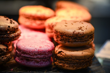 fresh french macaroons close up