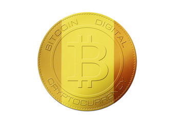 Bitcoin gold coin. Virtual cryptocurrency concept with France flag on white background.