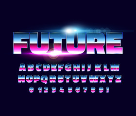 Retro alphabet font. Sci-fi future style.