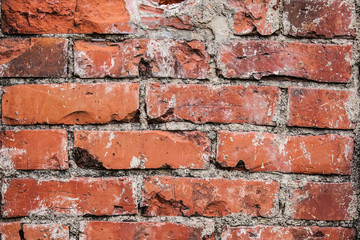 Cracked red brick wall, blocks in a line background