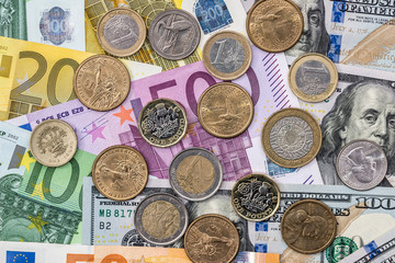 Coins are on euro and dollar denominations .