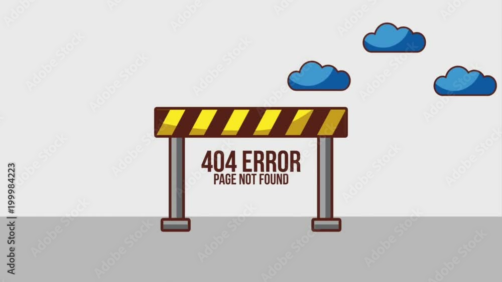 Poster 404 error page not found barrier and cloud rotation animation hd