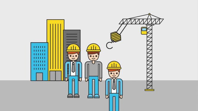 under construction people workers crane construction buildings animation hd