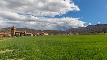 Fototapeta na wymiar Beautiful Spanish landscape near the ancient village Hostales den Bas in Catalonia of Spain