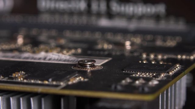 Closeup on a video card inside a computer case