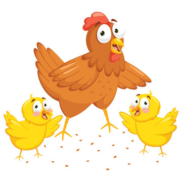 Vector Illustration Of Chicken And Chicks