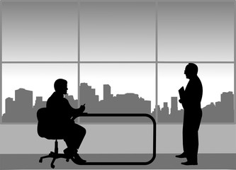 Job interview between the unemployed and businessman in the office, one in the series of similar images silhouette