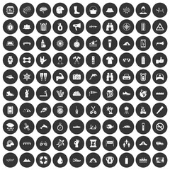 100 rafting icons set black circle