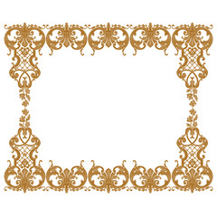 Golden vintage border frame engraving with retro ornament pattern in antique baroque style decorative design. Vector