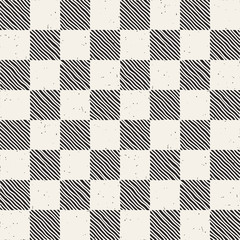 Hand drawn seamless repeating pattern with checker lines tiling. Grungy freehand background texture.