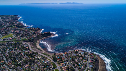 Aerial view of Palos Verdes Coastline with Catalina Island in background