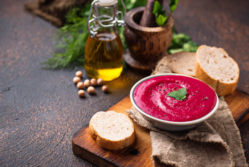 Beetroot hummus. Healthy vegan appetizer