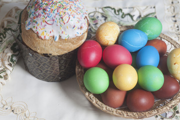 Easter cakes and colored eggs