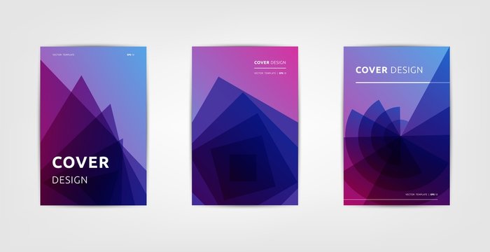 Abstract covers design, gradients vector set.Brochure template layout, cover design annual report, magazine, flyer in A4 with figures and lines triangles, square, circles, flower, polygons for science