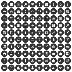 100 restaurant icons set black circle