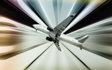 Airplane on divergent rays background