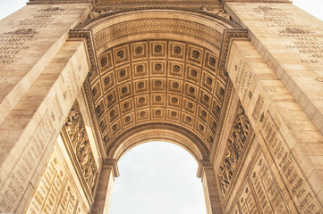 The Arc de Triomphe in paris, seen from below