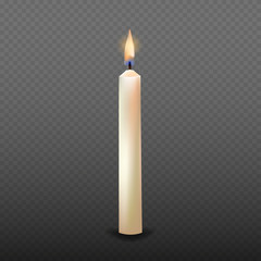 A realistic burning candle on a transparent background