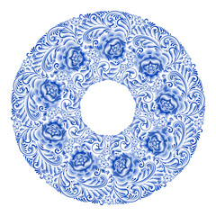 Isolated blue round floral gzhel decoration