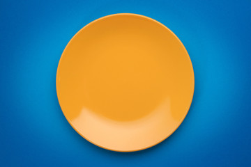 Yellow plate on blue