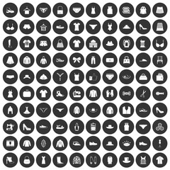 100 sewing icons set black circle