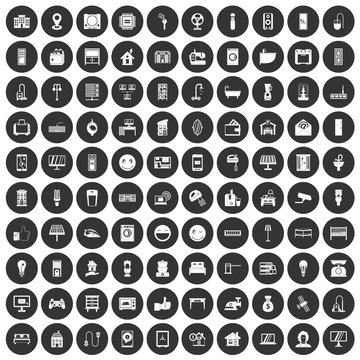 100 smart house icons set black circle