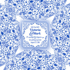 Invitation card in Russian painting style gzhel