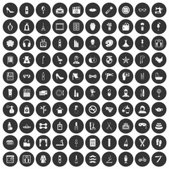 100 beauty and makeup icons set black circle