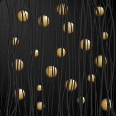 Abstract background with wires and glossy buttons on a black background
