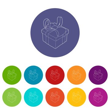 Gift box with ribbon bow icons set vector color