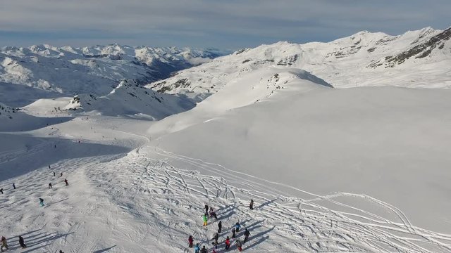 Aerial view of people on a ski slope