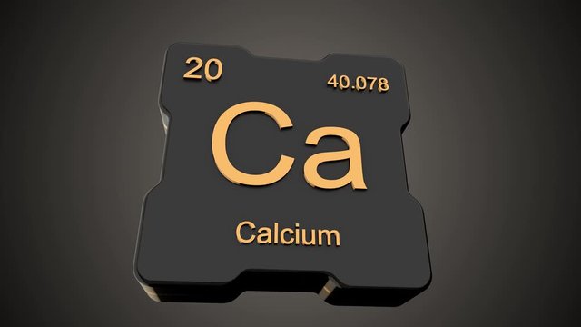 Calcium element symbol from periodic table on futuristic black glossy icon animated on dark background and chroma key green screen background