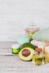 Natural cosmetic oil and natural handmade soap with avocado