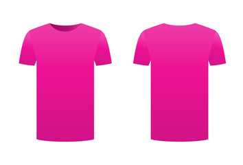 Fuchsia purple t-shirt template shirt isolated on white background front and back design short sleeve. Sport print ready clothing vector men, women or unisex design. Advertisement empty clean template