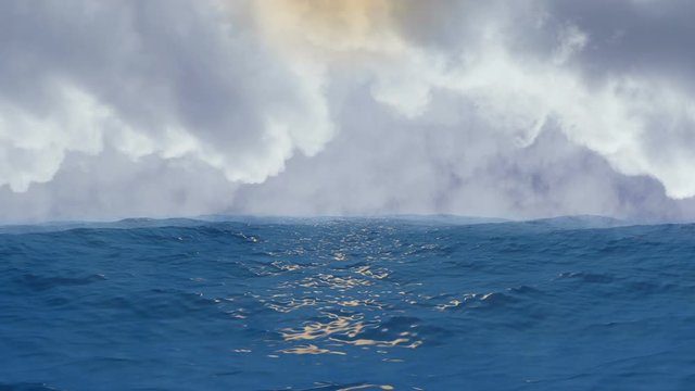 Blue Ocean View with Clouds on the Horizon