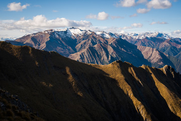 Landscape view of a mountain range in the south island of New Zealand. 