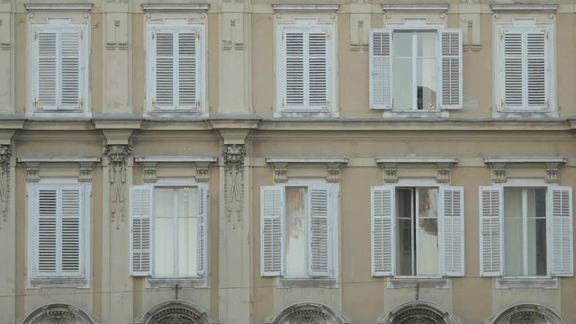 Window blinds on a building facade