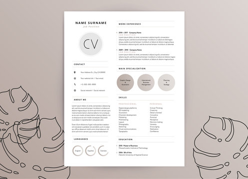 Elegant Feminine CV Resume Template - Elegant Stylish Design - Beige Color Vector Illustration