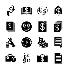 Fototapeta premium icon Currency with blank, money bag, credit, crisis and check