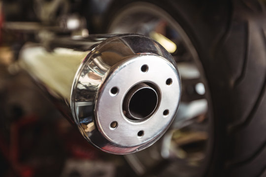 Close-up of a motorcycle exhaust pipes
