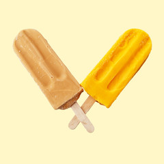 Fruit ice cream on a stick. Bright color, summer mood.