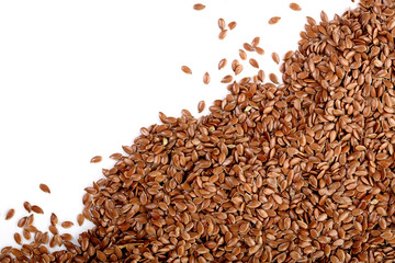flax seeds isolated on white background with copy space for your text. Top view