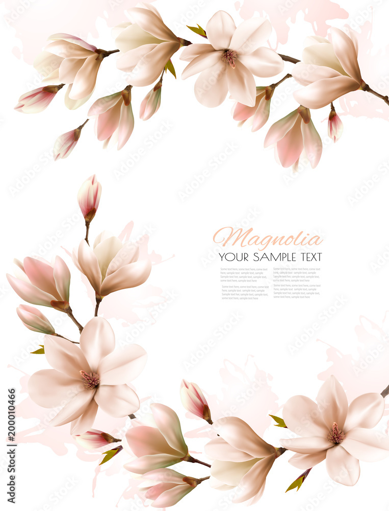 Poster Abstract spring background with white magnolia branches. Vector.