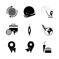 icon Travel with umbrella, travel bag, space, navigation and mark