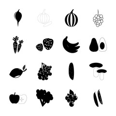 icon Fruits And Vegetables with mushroom, cherry laure, strawberr, pepper and radish