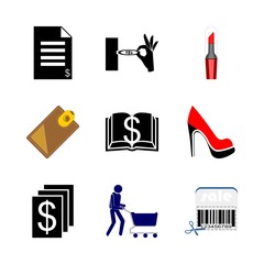 icon Shopping Tools with pay, atm, accessory, basket and cash