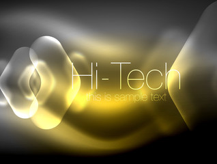 Blurred arrows in dark space. Neon pointers, glass glossy design, abstract shiny techno background, web banner