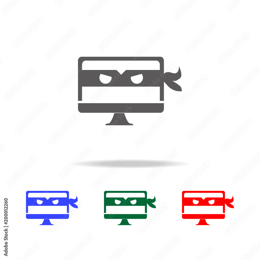 Poster hacker icon. ninja in monitor icon. elements of cyber security multi colored icons. premium quality 